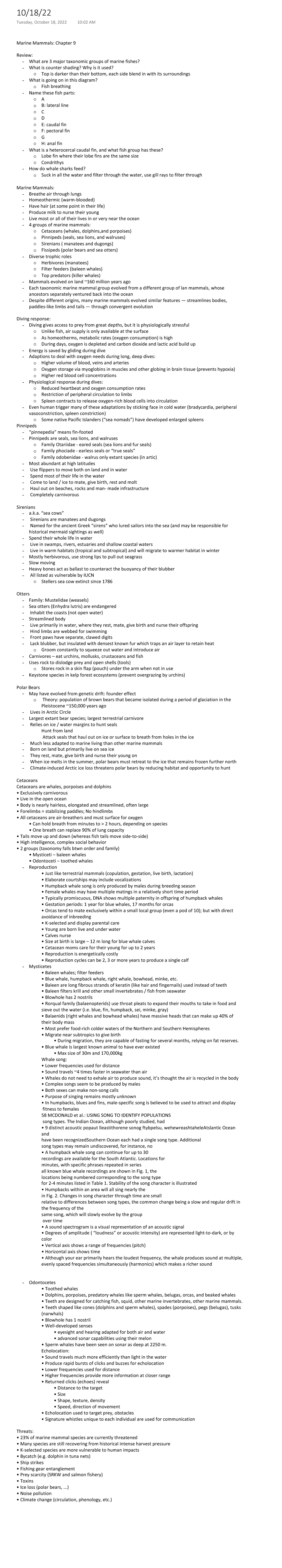 Marine Mammals: Chapter 9 - k. “sea cows” Sirenians are manatees and