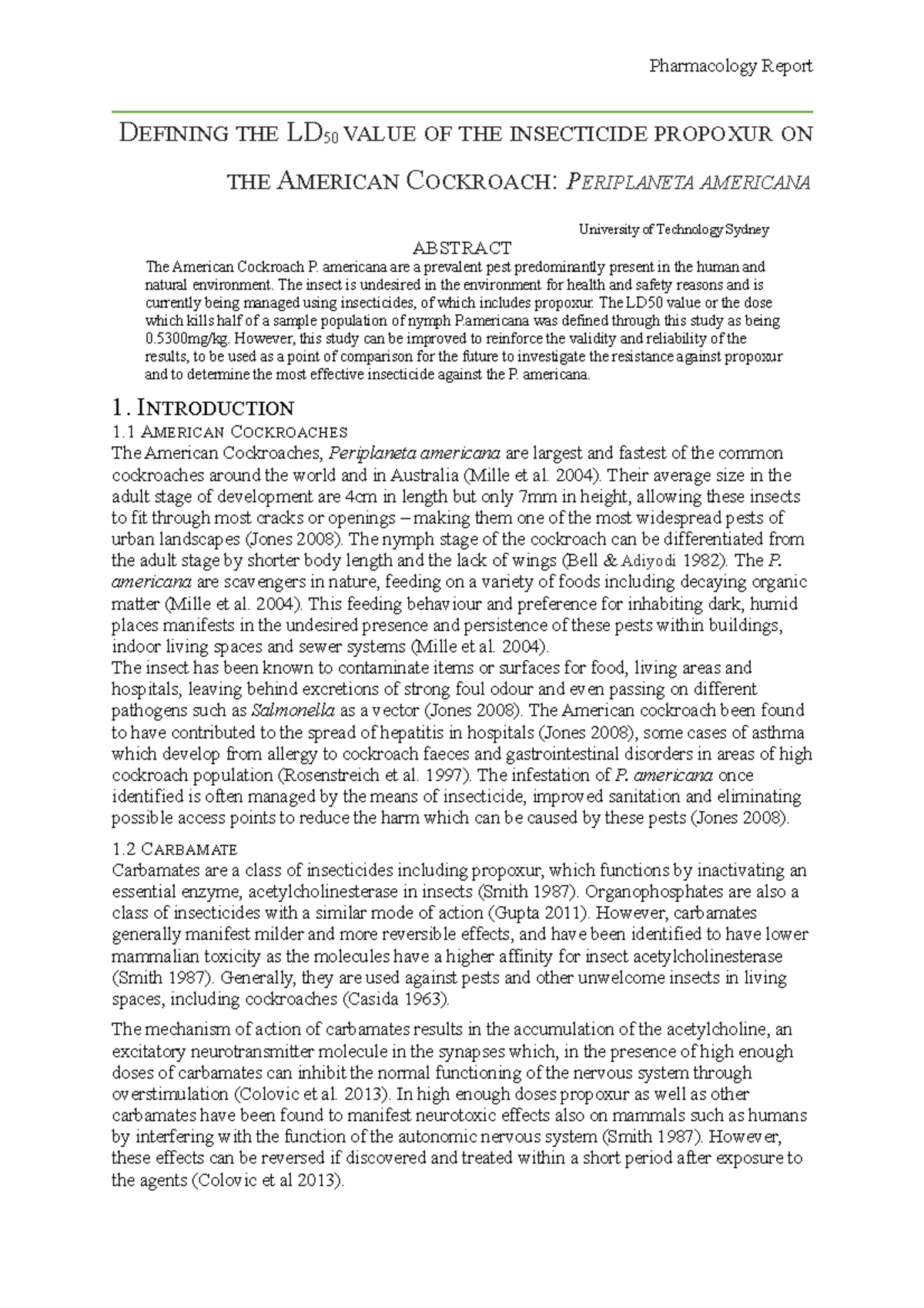 LD50 report - DEFINING THE LD 50 VALUE OF THE INSECTICIDE PROPOXUR ON ...