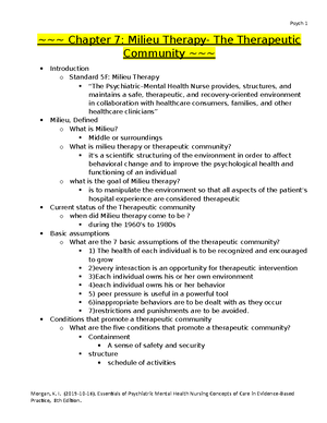 Chapter 7 Milieu Therapy- The Therapeutic Community - Conditions that ...