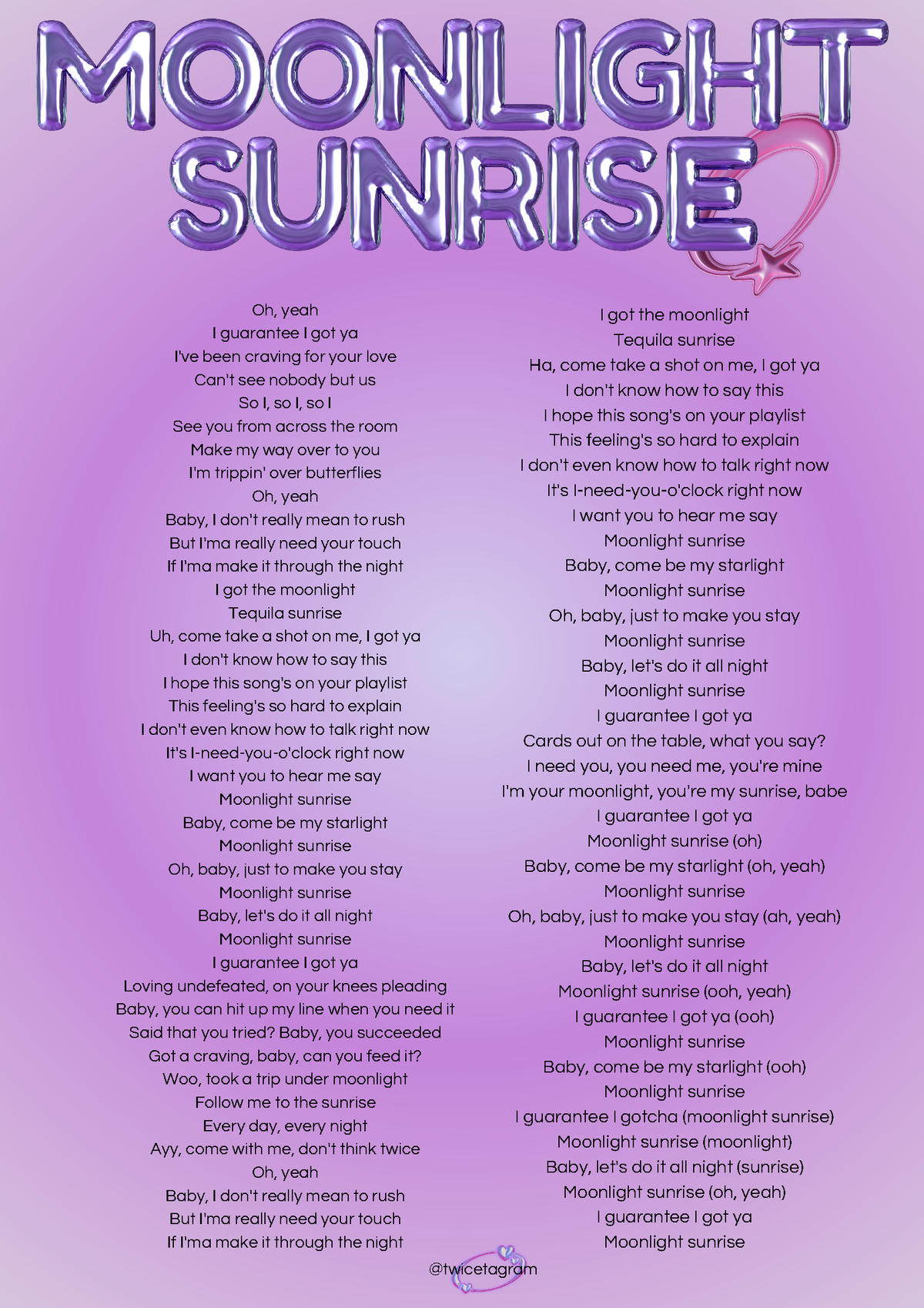 Moonlight Sunrise - Letra De La Cancion De Twice - Oh, Yeah I Guarantee ...