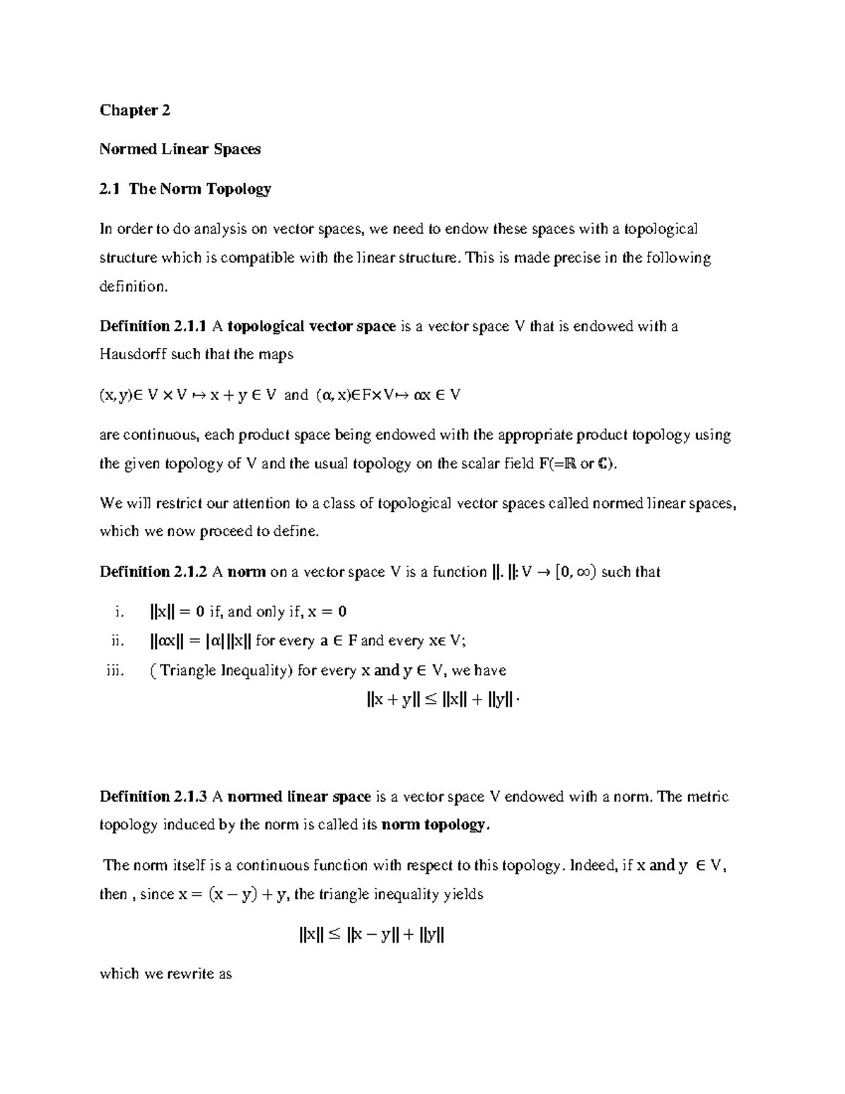 Chapter 2 JKLKJLKJLJK Chapter 2 Normed Linear Spaces 2 The Norm