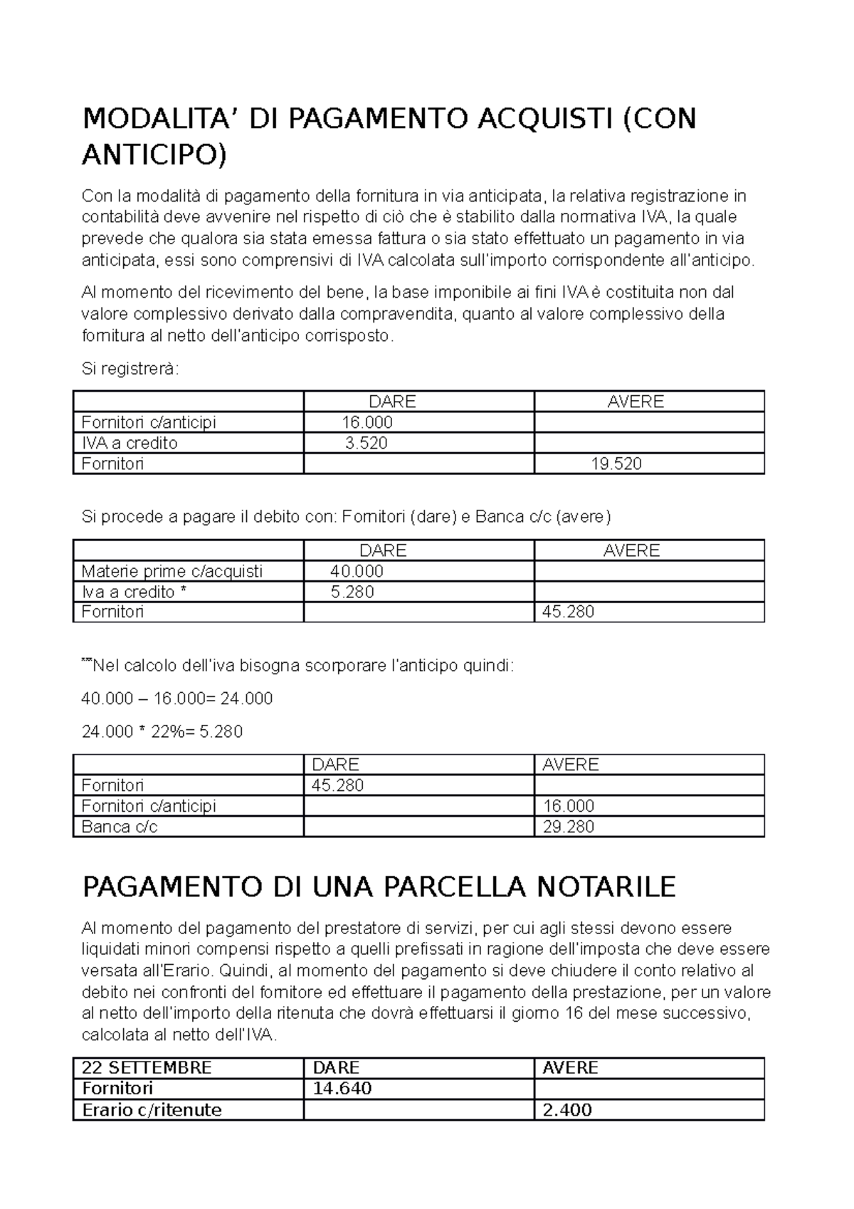 Riassunto Contabilita' - MODALITA’ DI PAGAMENTO ACQUISTI (CON ANTICIPO