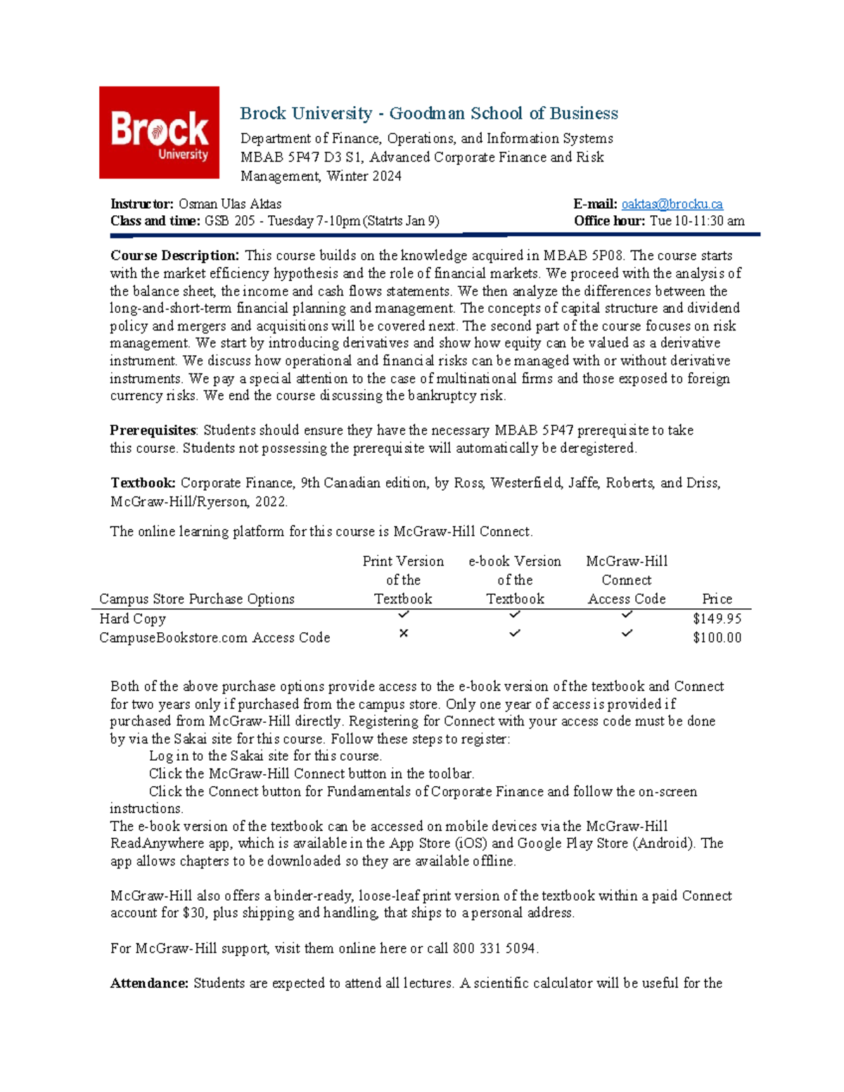 MBAB 5P47 Course outline - Brock University - Goodman School of ...