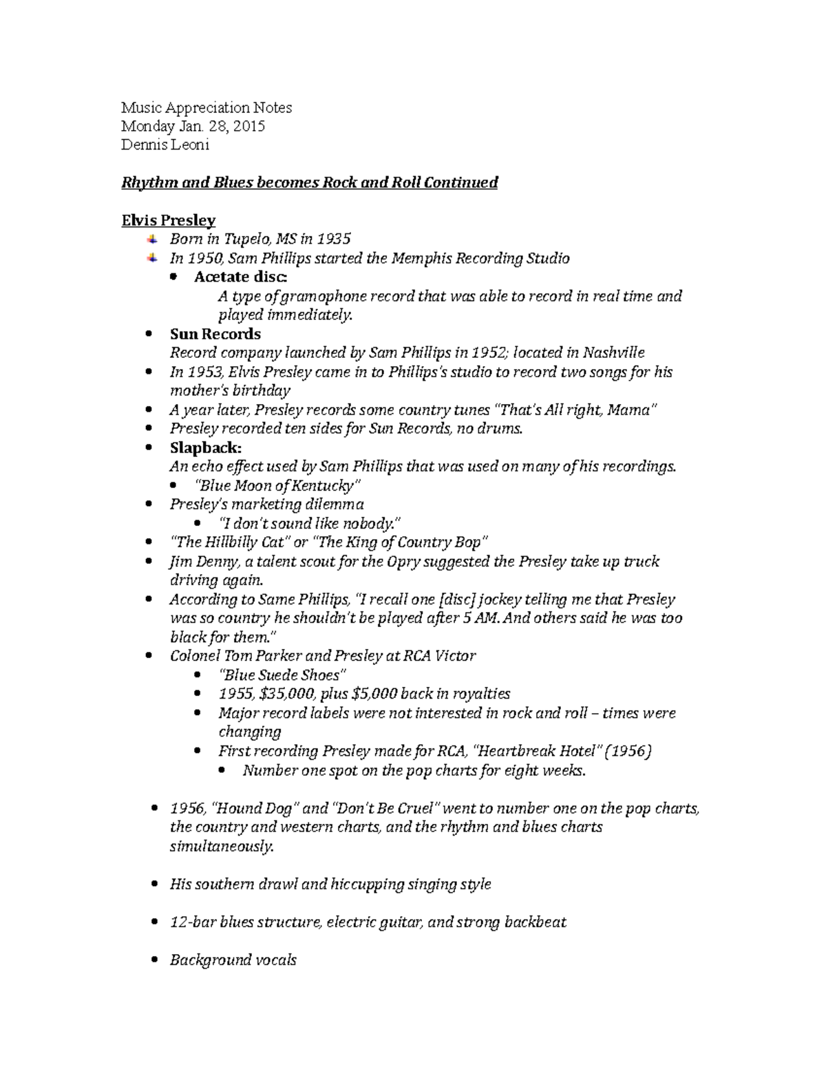 Music Appreciation Notes Jan. 28 - Music Appreciation Notes Monday Jan ...