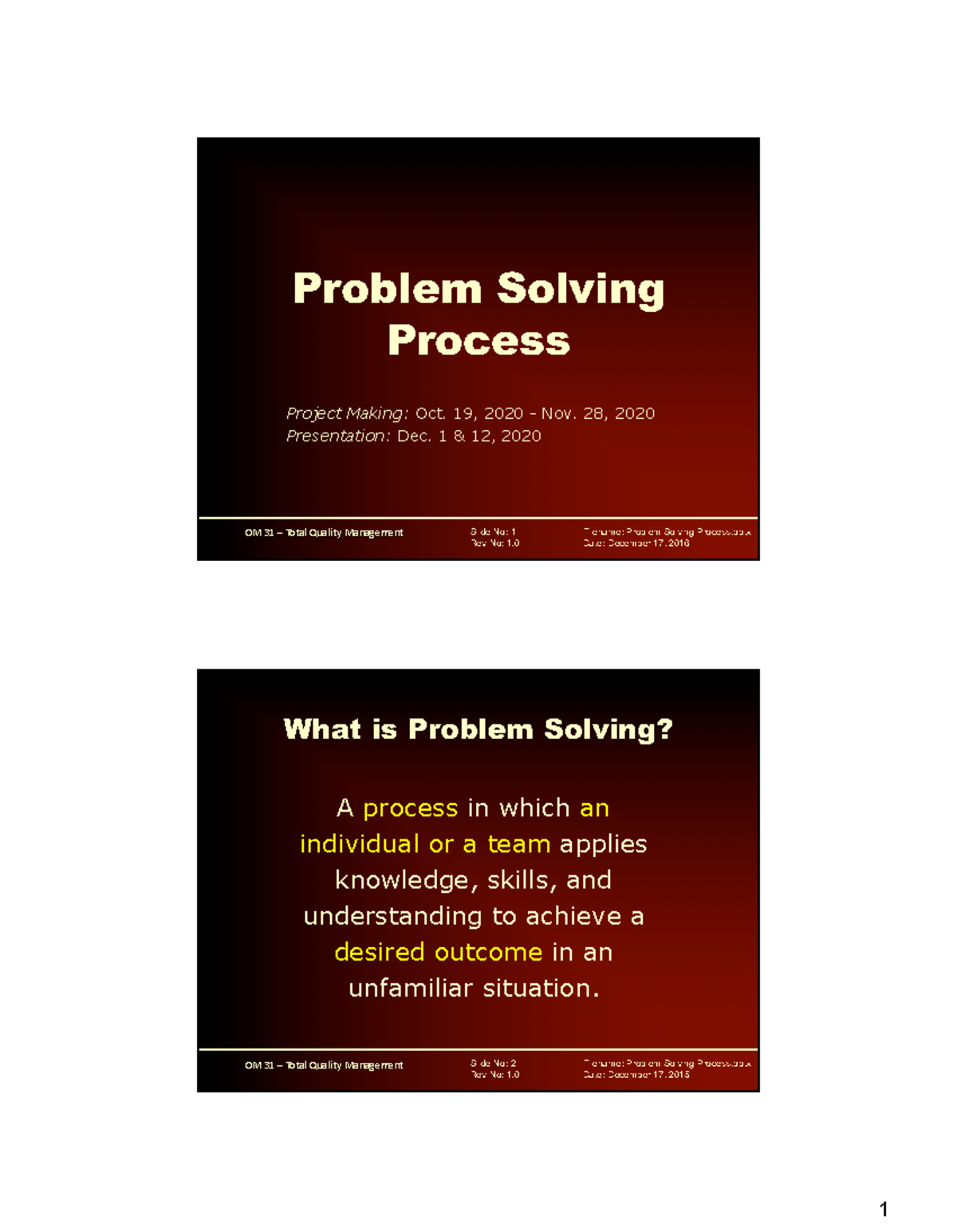 Problem Solving Process-1 - Problem Solving Process Project Making: Oct ...