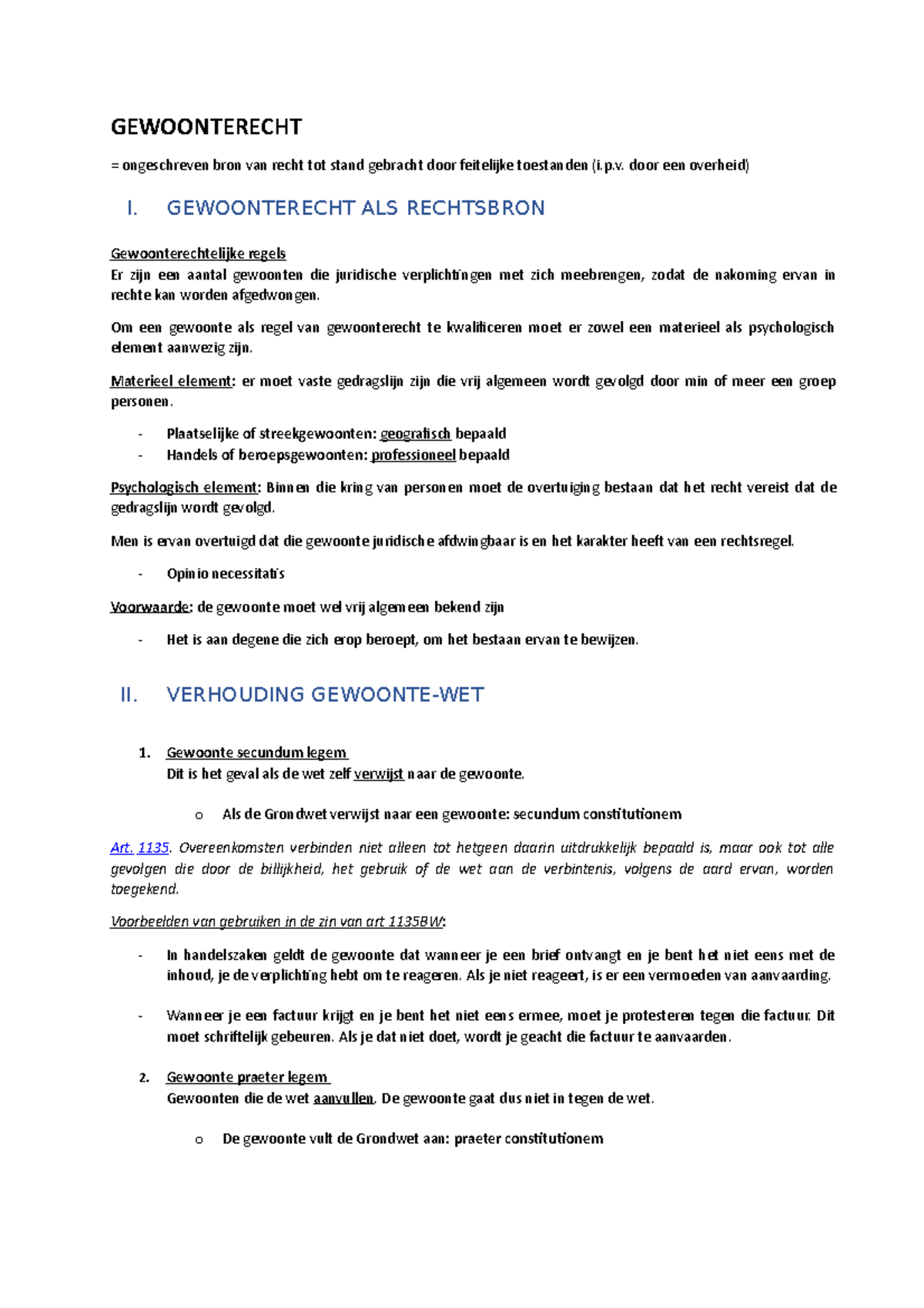 Gewoonte & AR - Samenvatting Rechtsmethodiek - GEWOONTERECHT ...