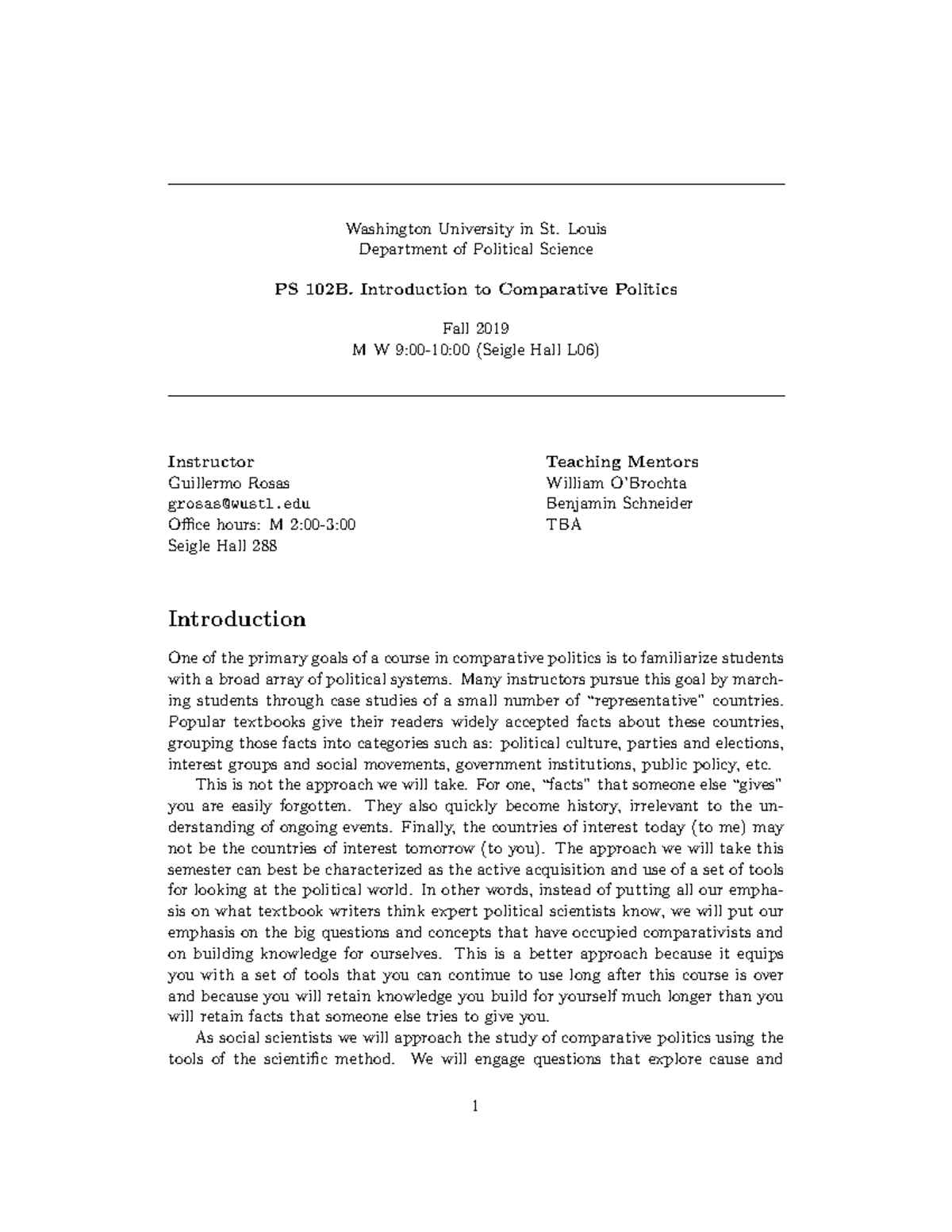 Intro to Comp Politics - Washington University in St. Louis Department ...