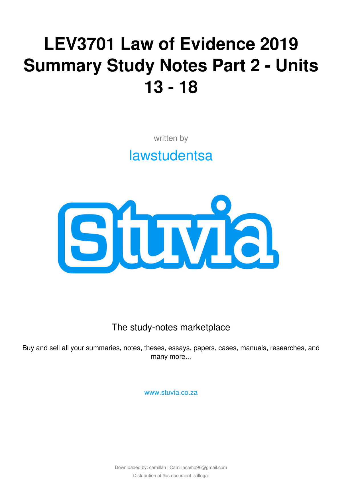 Stuvia 459534 Lev3701 Law Of Evidence 2019 Summary Study Notes Part 2 ...