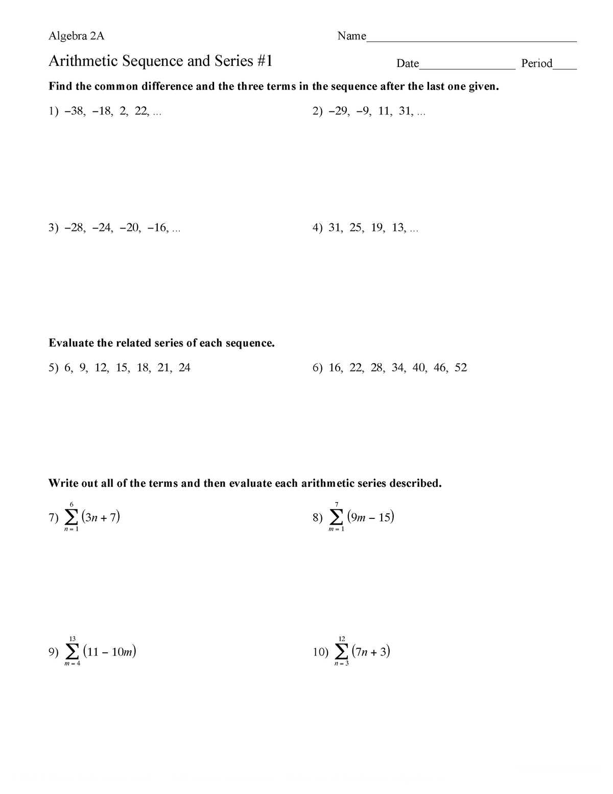 Algebra 2112111A Arithmetic Sequence and Series 2111 - ©x j 2112111  211 T 2112111 R 211 B Pertaining To Arithmetic Sequences And Series Worksheet