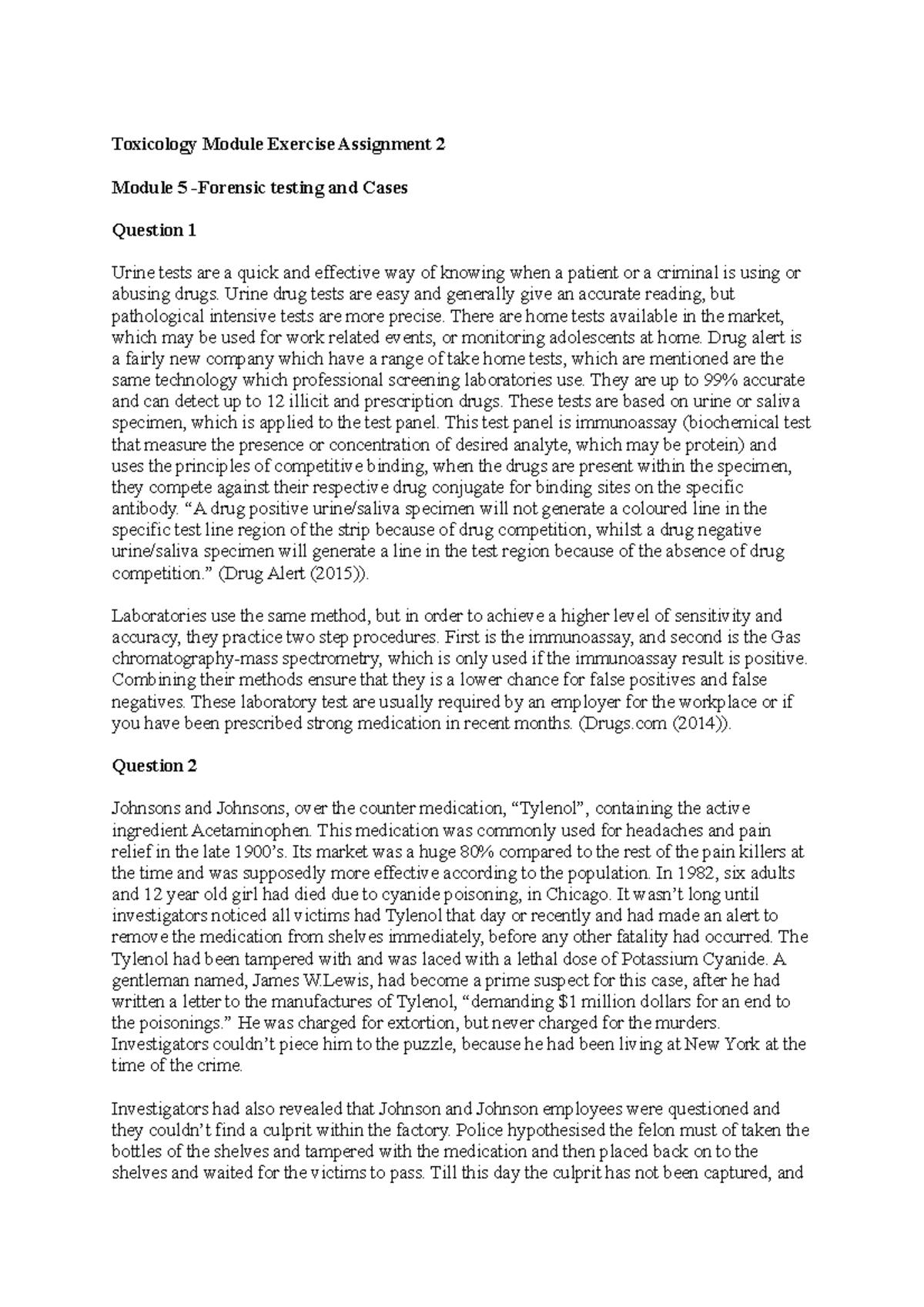Assignment 2 TOC - Toxicology Module Exercise Assignment 2 Module 5 ...