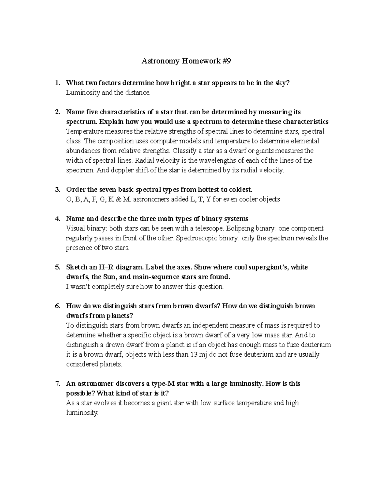 AST 1002 Questions #9 - Assignment #9 - Astronomy Homework 1. What Two ...