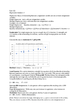 Lecture 14 - Regression Analysis - Lecture 1 4 : Statistical Inference ...