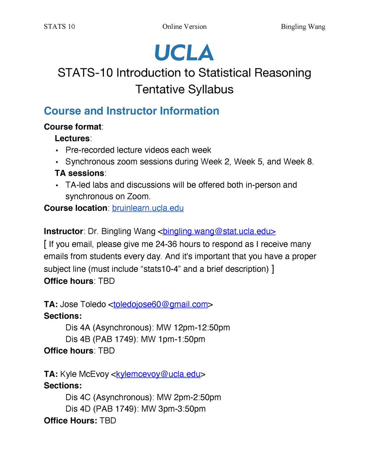 Stats Week 8 Statistical Inference - Stats 10 - UCLA - Studocu