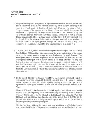 Natres Assignment - Natural Resources & EnvIronmentral Law Arboleda, M ...