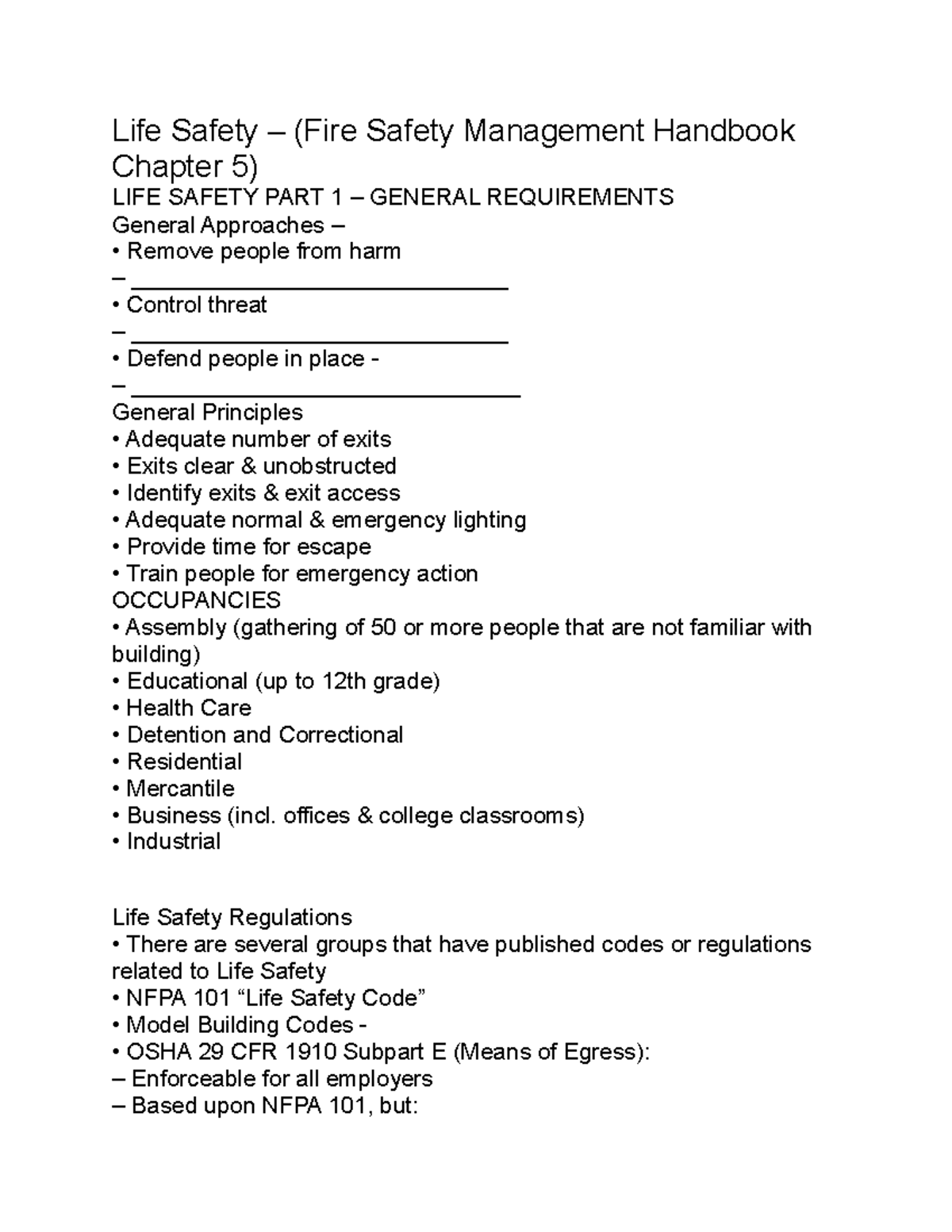 Life Safety offices & college classrooms) Industrial Life Safety