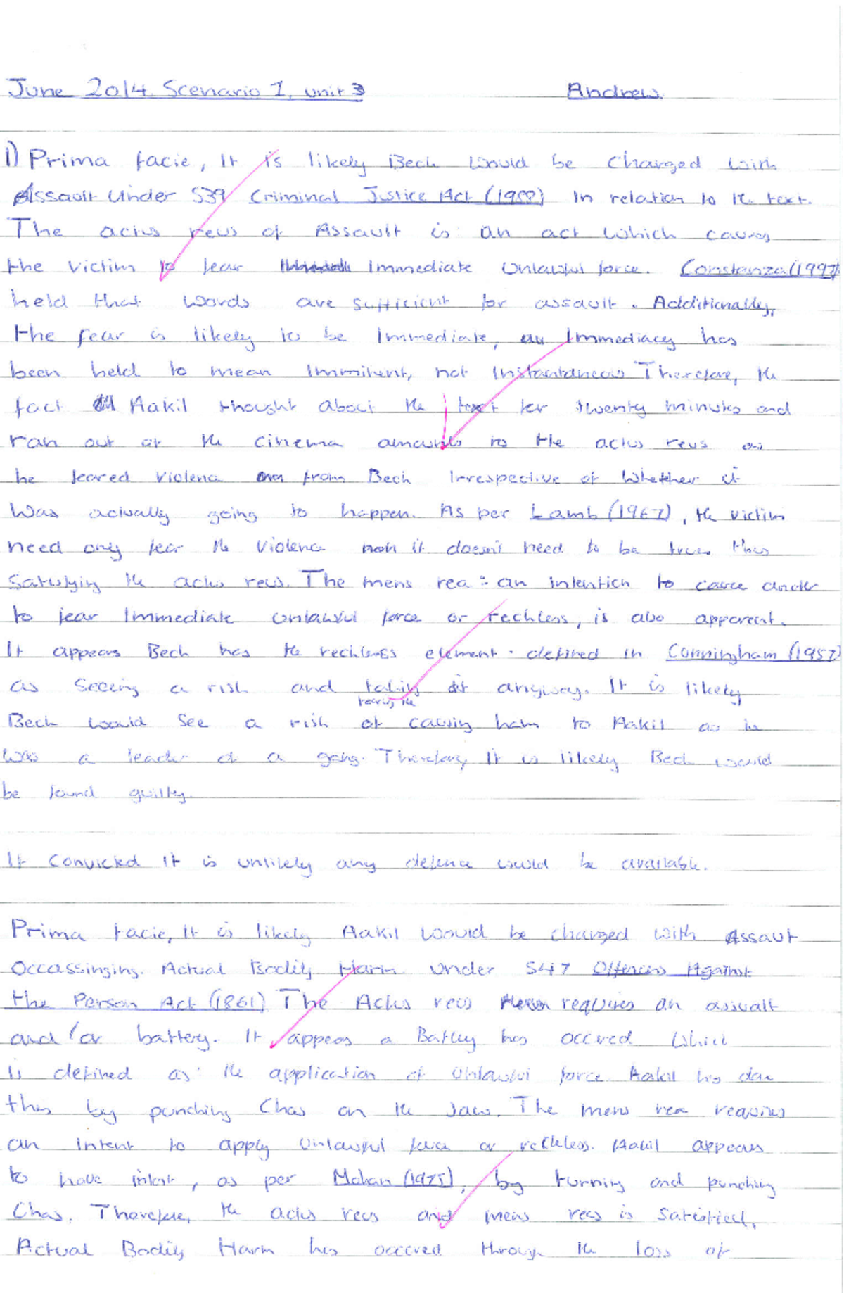 Non Fatal and Murder Exemplar - June 2014 Scenario 1, unit Andrew 1 ...