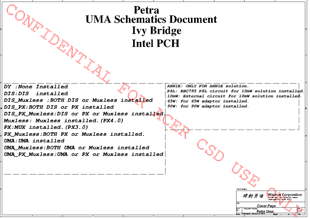 Acer V5-531 Petra Uma 11324-1 48.4VM02.001 Rev1 schematic - D D C C B B