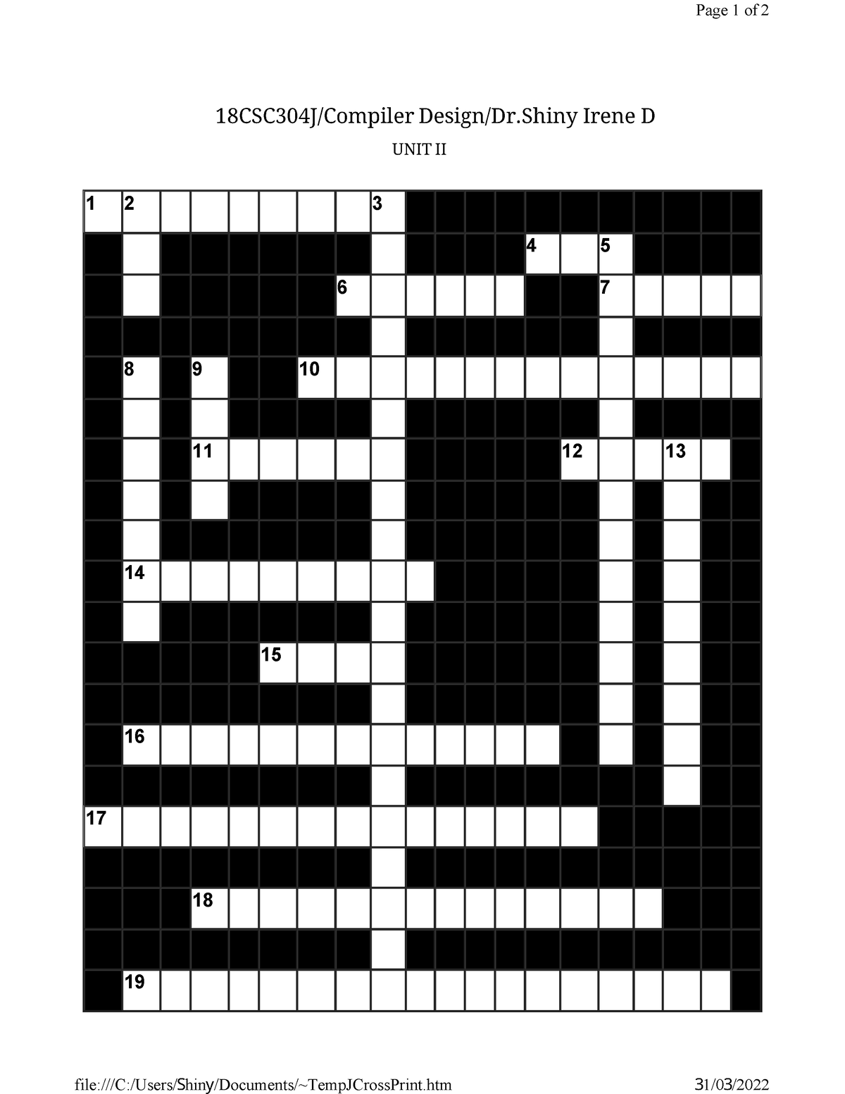 Unit 2 crossword puzzle UNIT II Page 1 of file:///C:/Users/Shiny