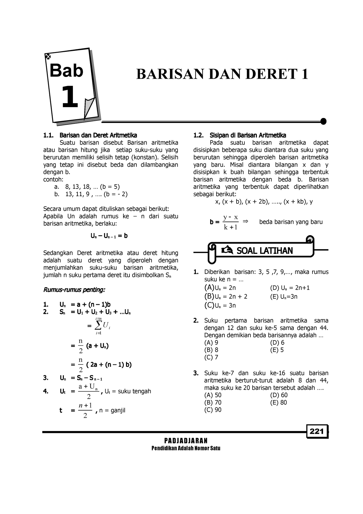 BAB 1 Barisan DAN Deret 1 - Barisan Dan Deret Aritmetika Suatu Barisan ...