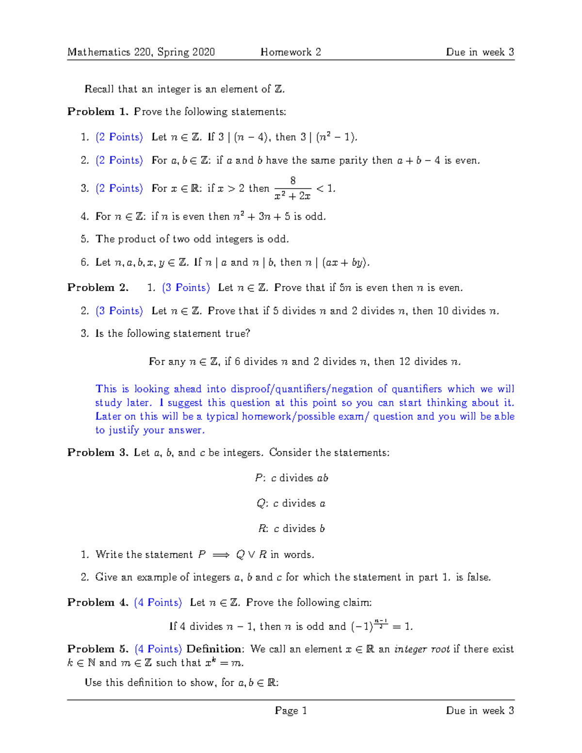 220-HW2-2022 - math220 - Mathematics 220, Spring 2020 Homework 2 Due in ...