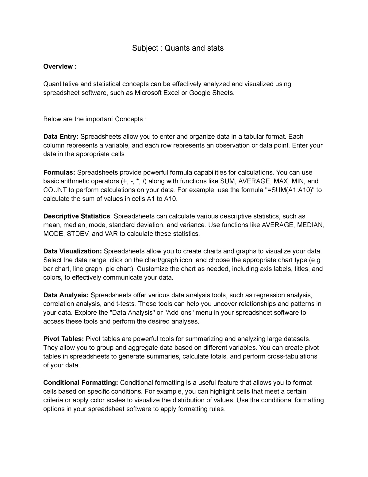 Quants and stats Note - Subject : Quants and stats Overview ...