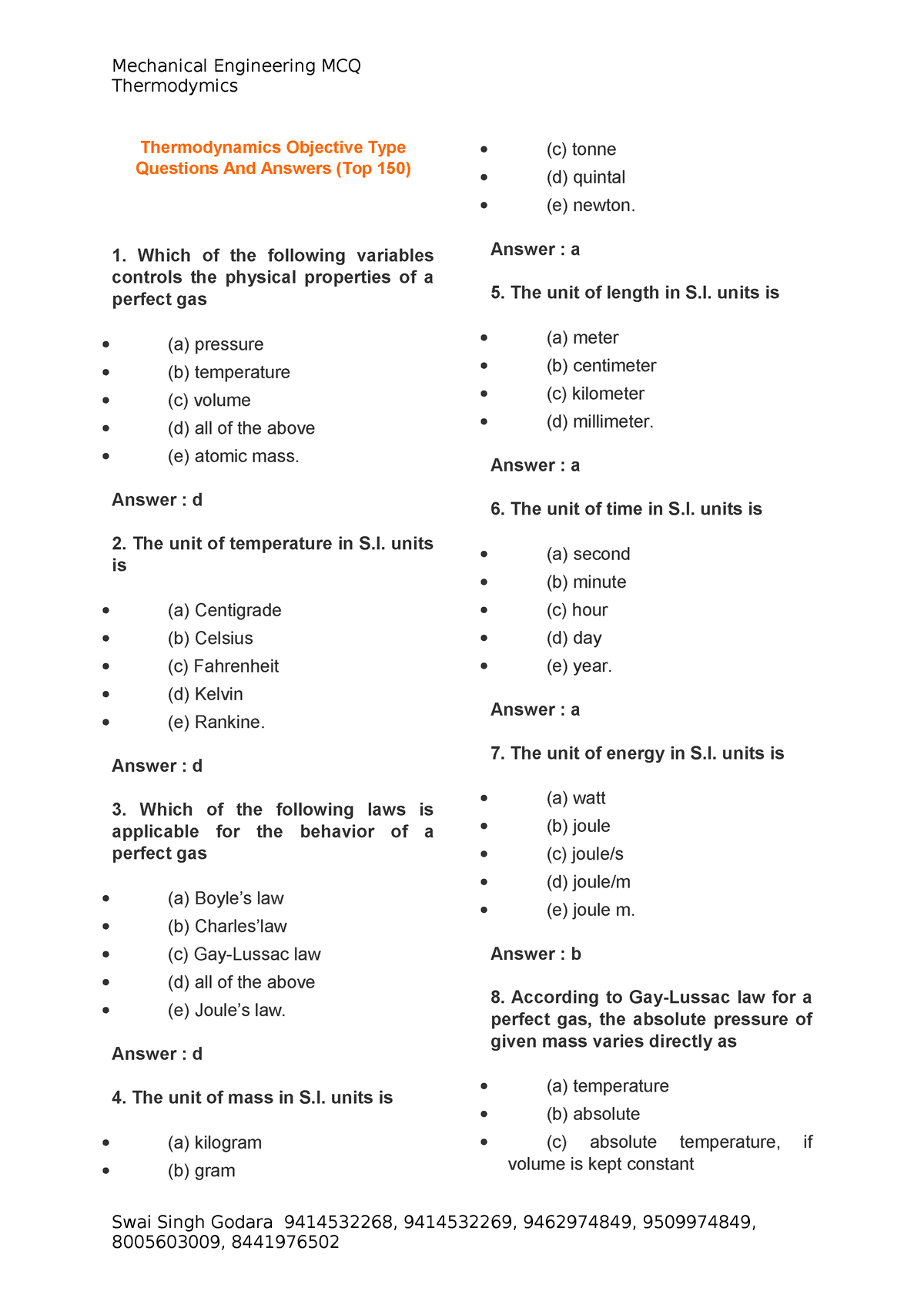 Thermodynamics Mcq 1800 Mcq With Answers - Thermodymics Thermodynamics ...