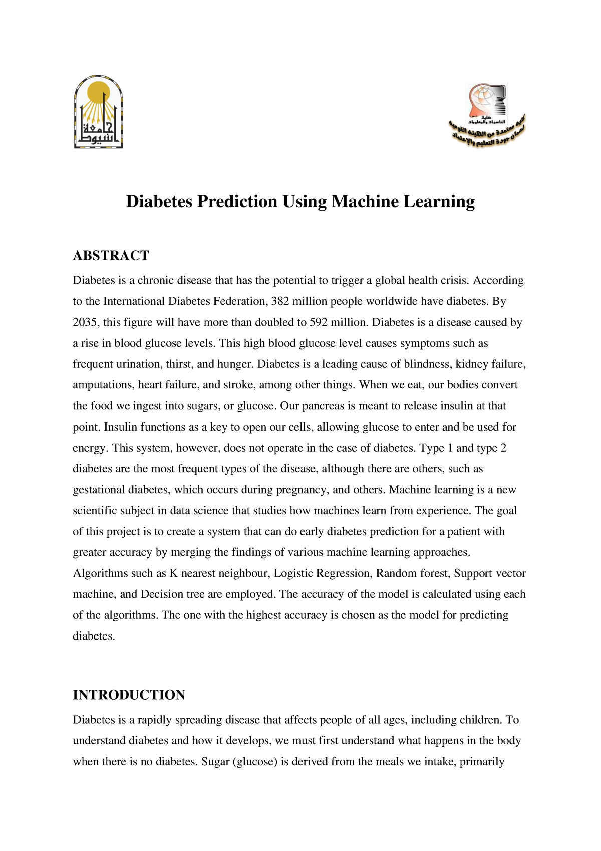 diabetes prediction using machine learning research paper 2022