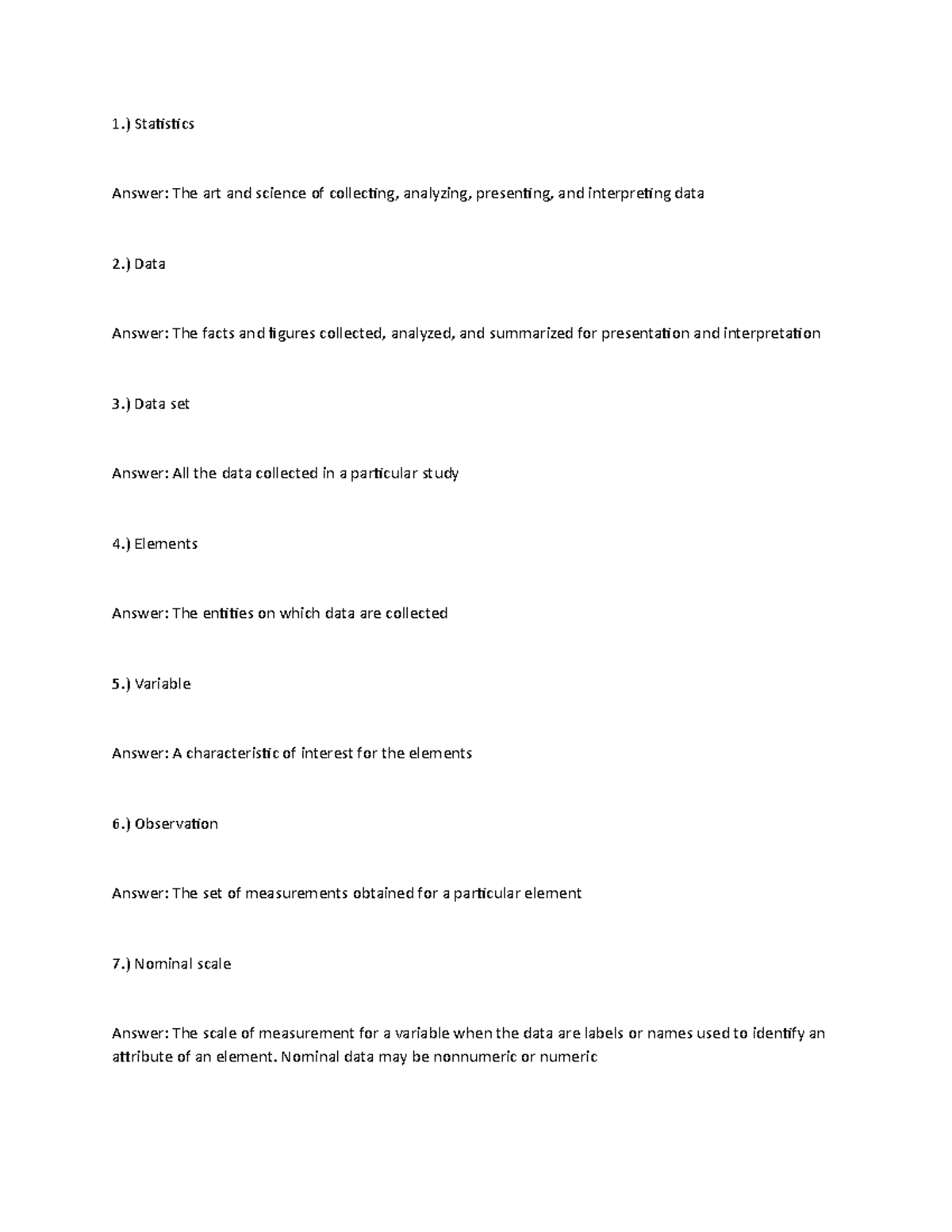 Chapter 1 - BANA 2081 - Lecture Notes 1,2 - 1.) Statistics Answer: The ...