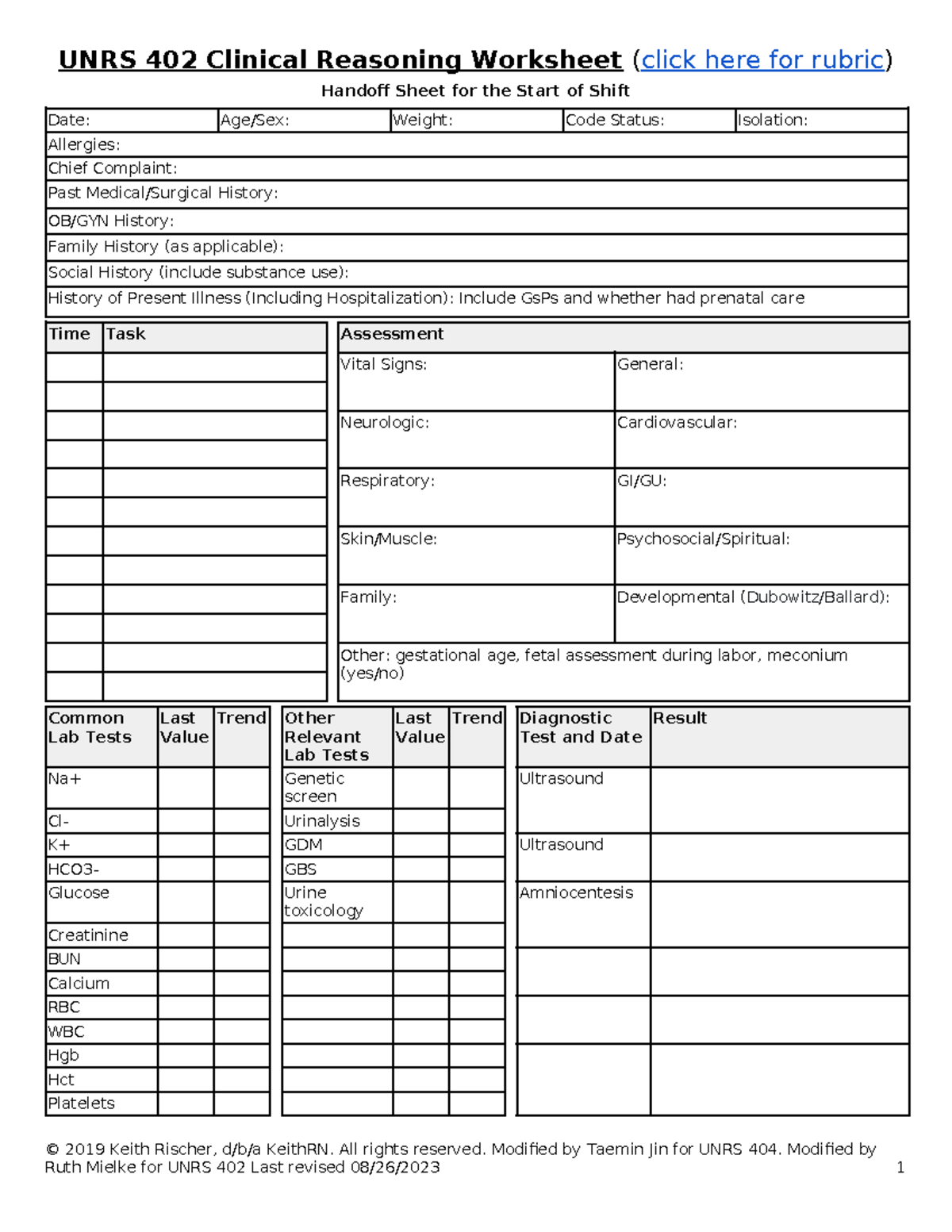 Clinical Case Study - UNRS 402 Clinical Reasoning Worksheet (click here ...