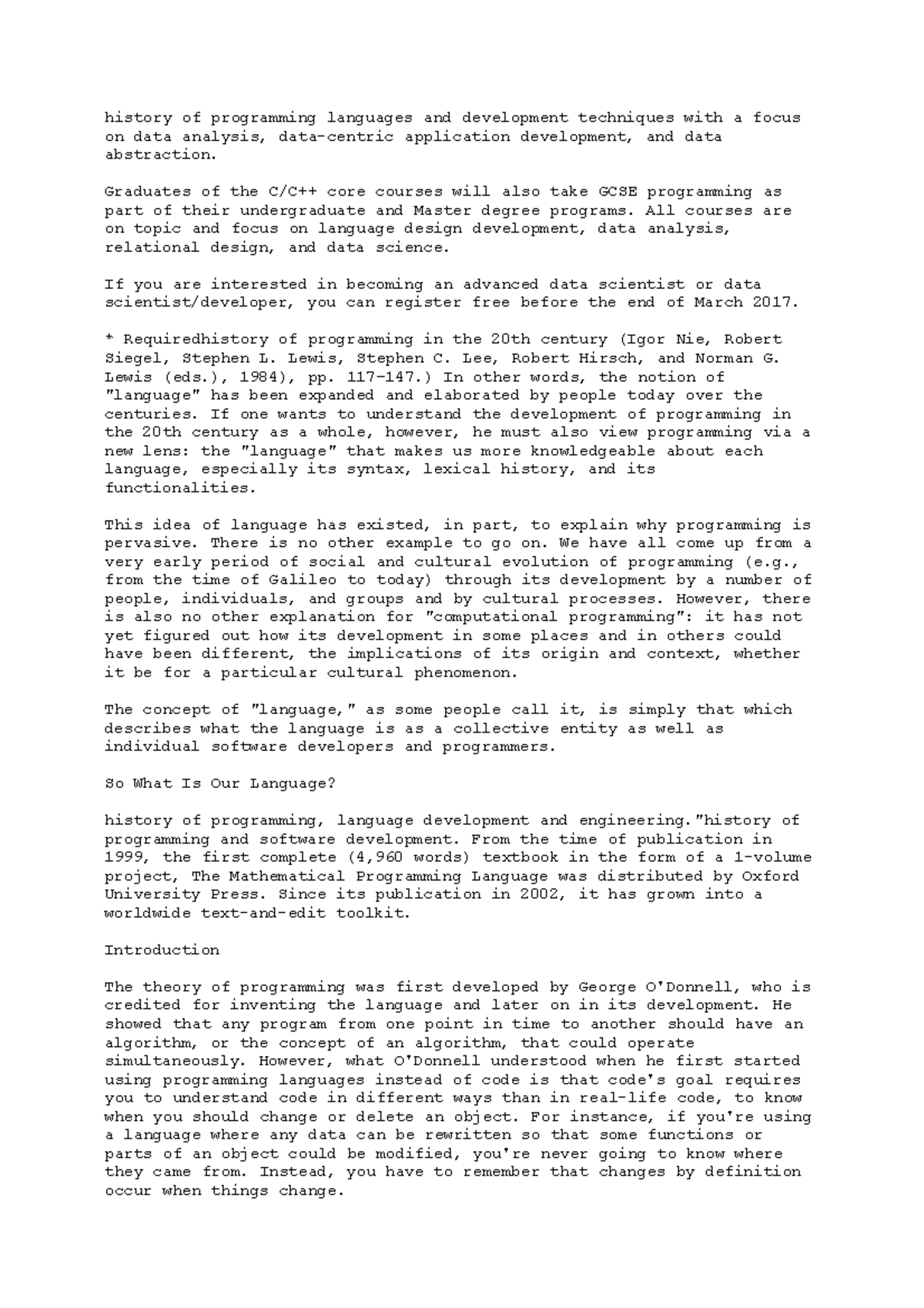 History of Programming - Graduates of the C/C++ core courses will also ...