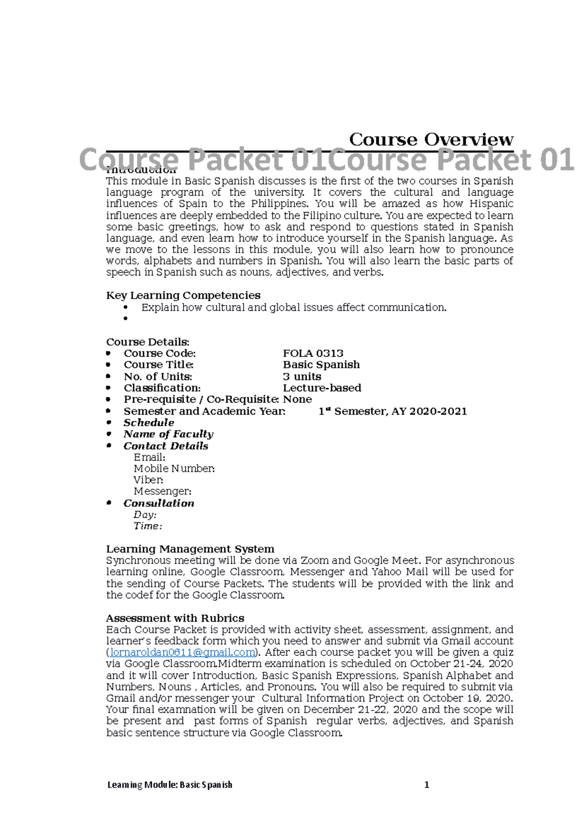 Lesson1Spanish hehe Course Overview Introduction This module in