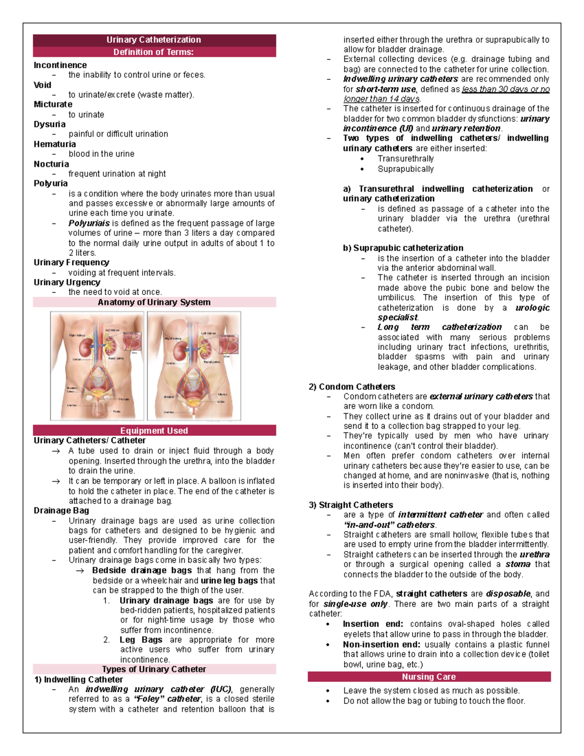 Catheter notes - Urinary Catheterization Definition of Terms ...
