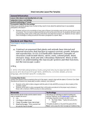 Disciplinary Literacy Task 1 Reading - Direct Instruction Lesson Plan ...