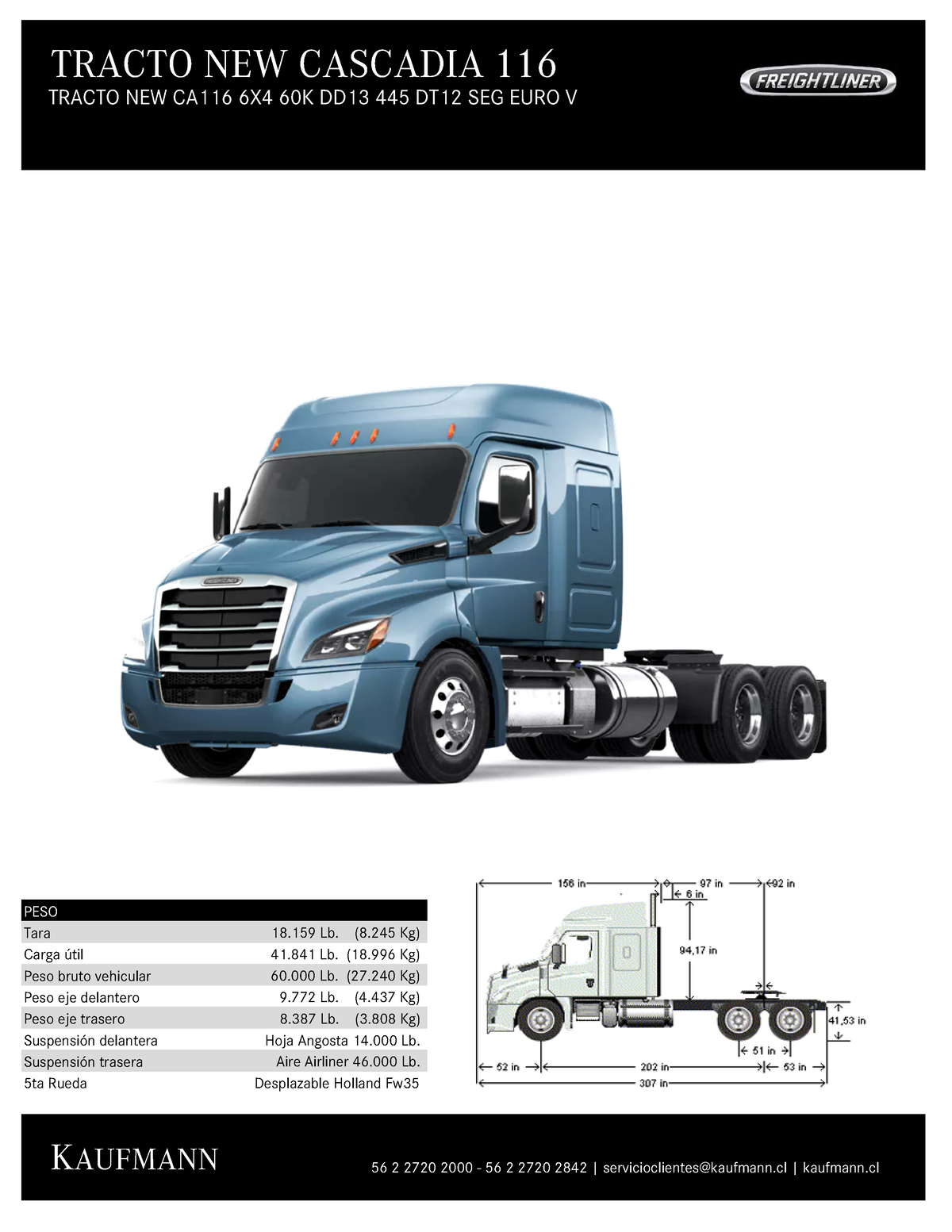 Ficha Tecnica Tracto New Cascadia freightliner DD13 450 TRACTO SD 122