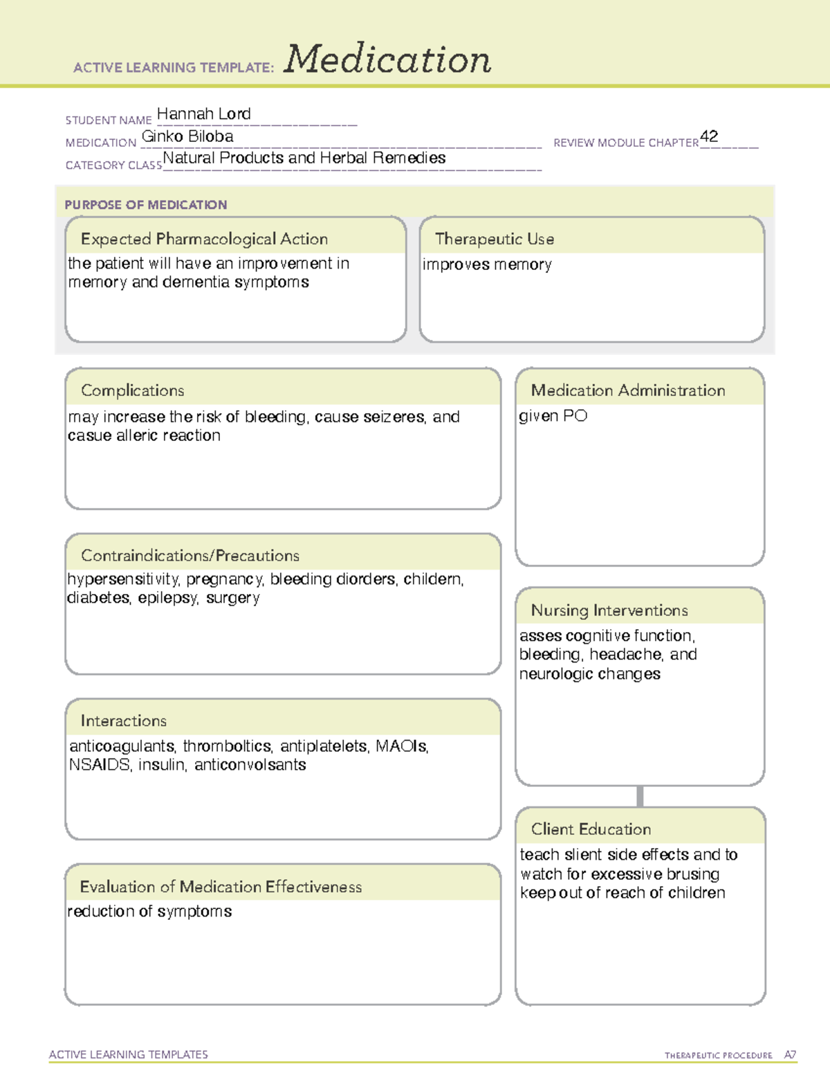 Identifying Potential med interactions with GInkgo ACTIVE LEARNING TEMPLATES THERAPEUTIC