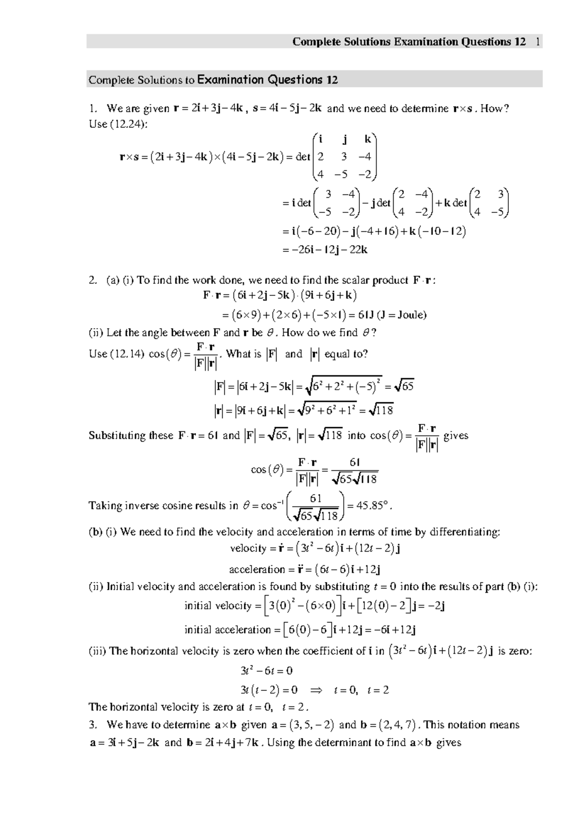 Complete Solutions Examination Questions 12 - Complete Solutions to ...