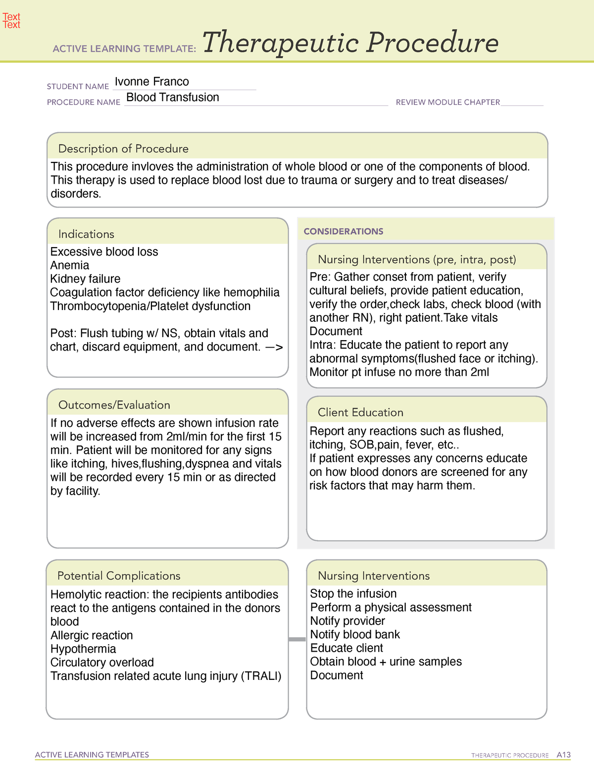 Blood transfusion template ACTIVE LEARNING TEMPLATES THERAPEUTIC