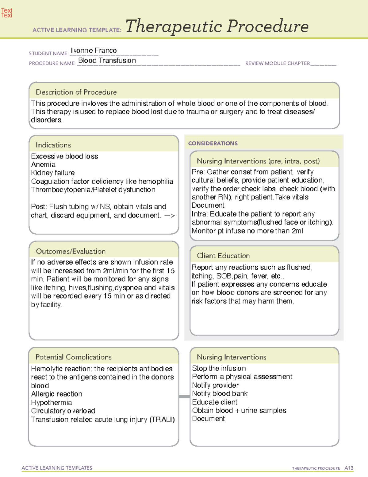 Blood Transfusion Reaction Ati Template