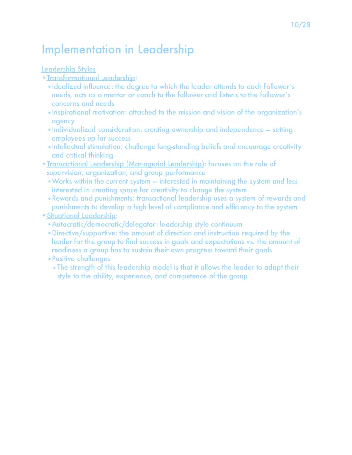 Implementation in Leadership - 10/ Implementation in Leadership ...