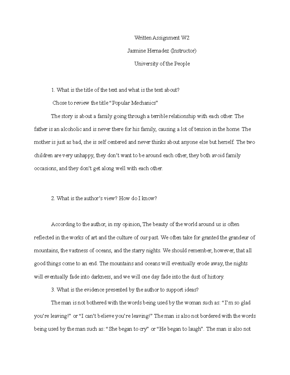 Written Assignment W2ENG - Written Assignment W Jasmine Hernadez ...