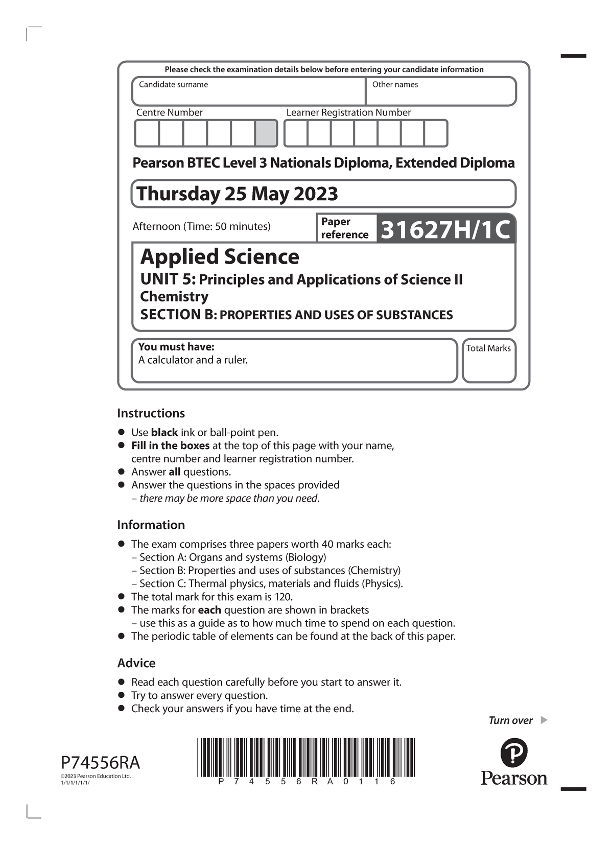 June 2023 chemistry paper - P74556RA0116 Turn over P74556RA ©2023 ...