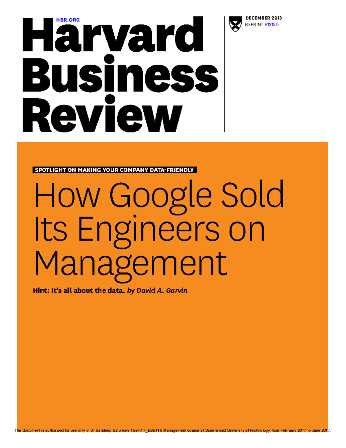 How Google Sold Its Engineers On Management HBR DECEMBER 2013 REPRINT 