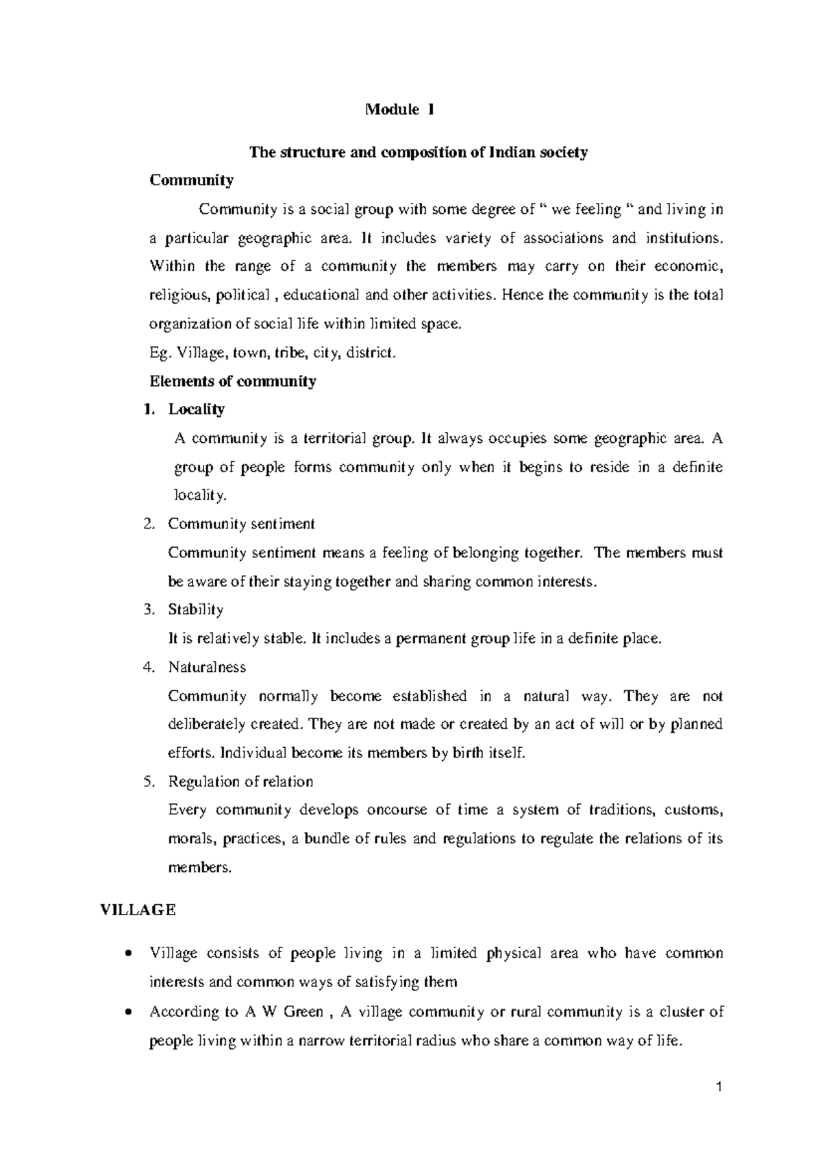 Indian Society - Its A Study Note Useful For Exams - Module I The ...