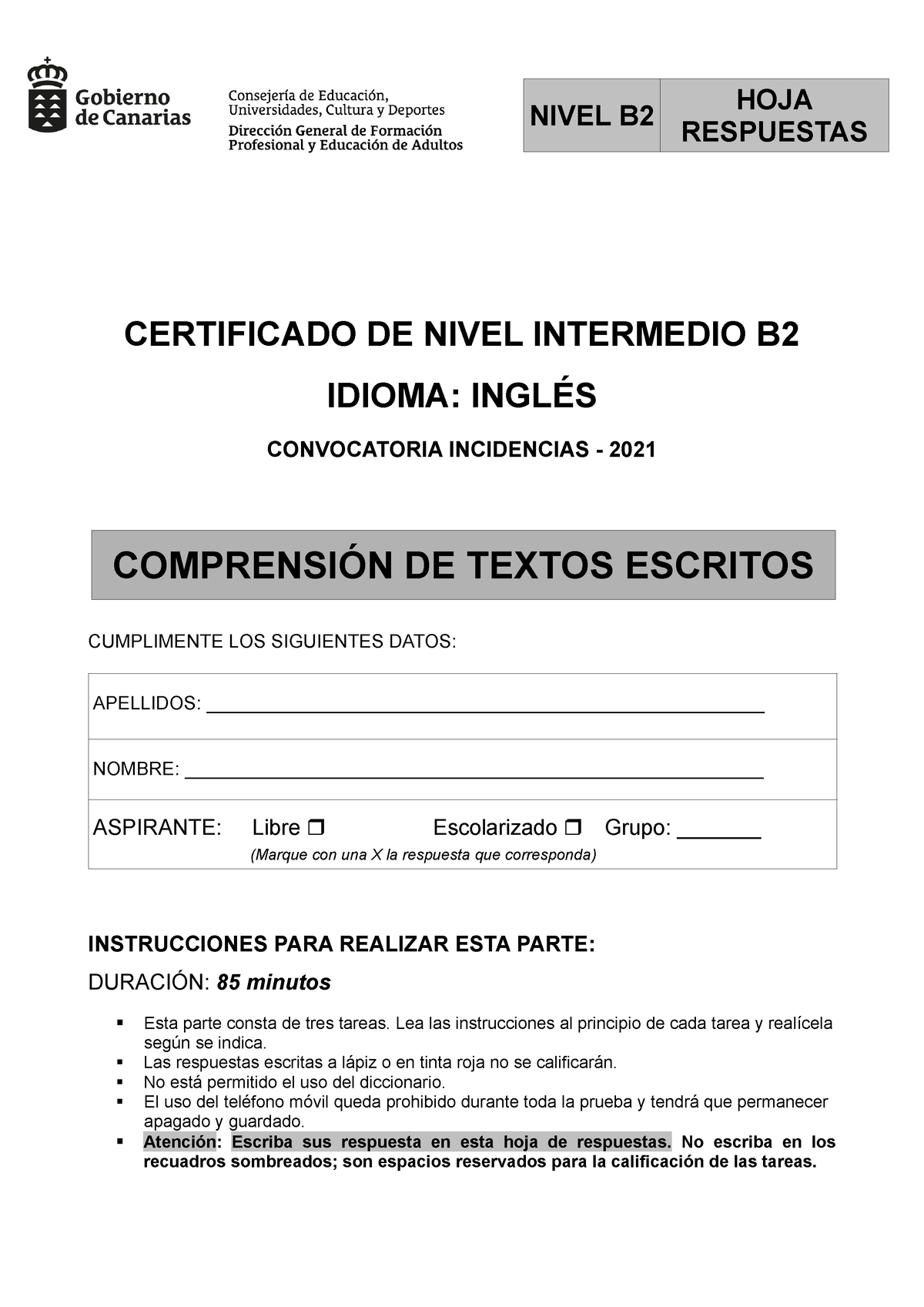 02 - Examen B2 - NIVEL B HOJA RESPUESTAS CERTIFICADO DE NIVEL ...