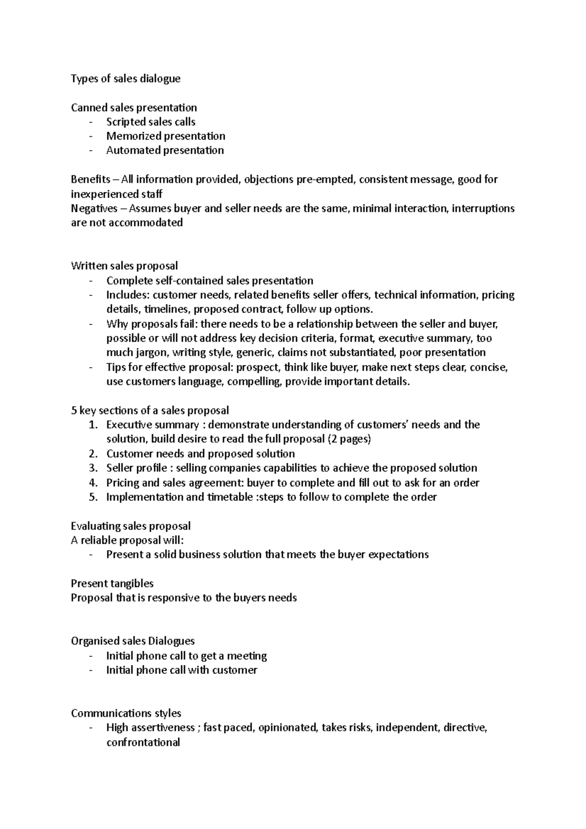 Week 9 - Types of sales dialogue - Types of sales dialogue Canned sales ...