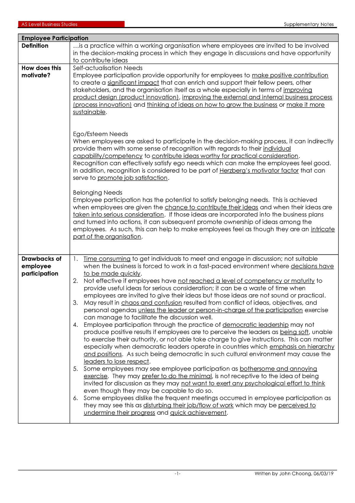 AS Level Business: Specific Practices to Promote Employee Motivation ...