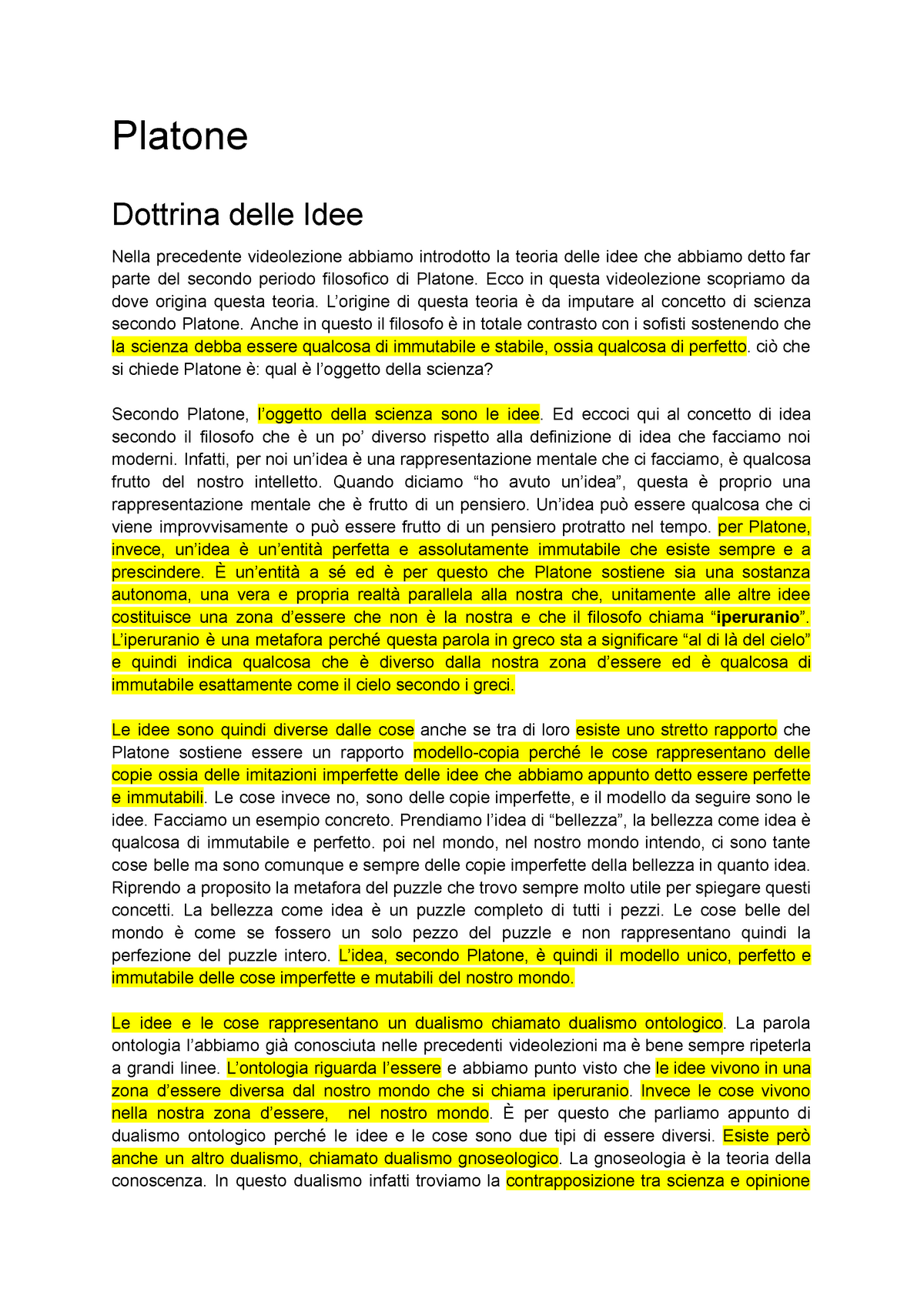 Platone e il mondo delle idee: riassunto