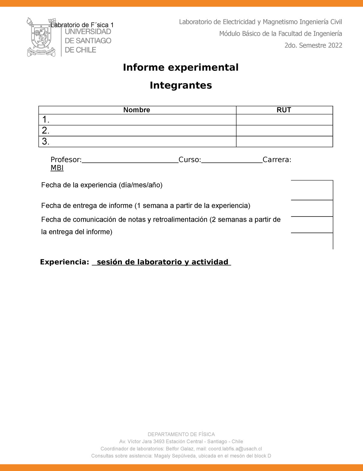 Formato De Informe De Laboratorio Actividad B - Labratorio De F ́sica 1 ...