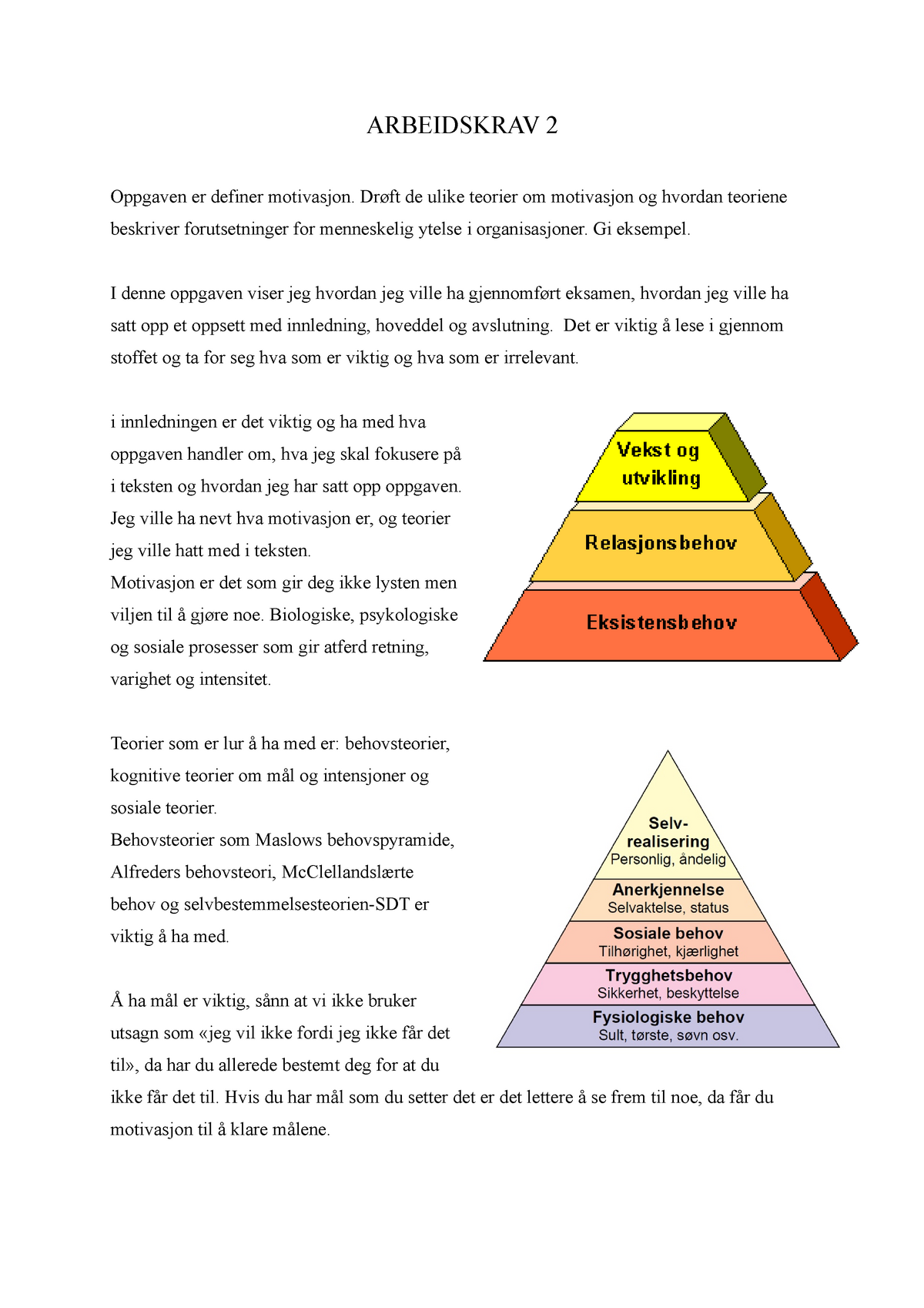 Arbeidskrav 2 Organisasjon Og Ledelse Arbeidskrav 2 Oppgaven Er Definer Motivasjon Drøft De 
