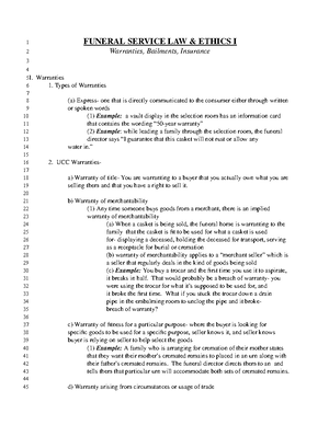 Law Lecture 6 Revision - notes - 1 FUNERAL SERVICE LAW & ETHICS I 2 ...
